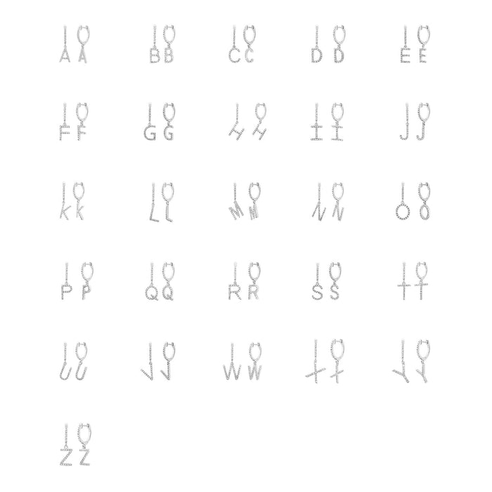 0.25CTW Natural Diamond 10K White Gold Initial Earrings 23mm - WJD Exclusives