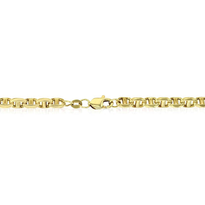 14K Real Gold Yellow White 5mm Anchor Mariner  Bracelet 8.25"