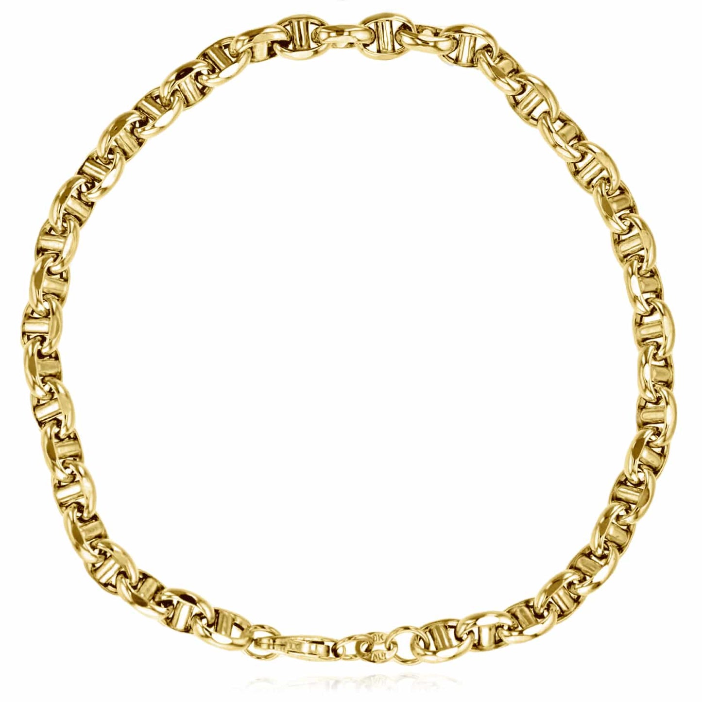 14K Real Gold Yellow White 5mm Anchor Mariner  Bracelet 8.25"