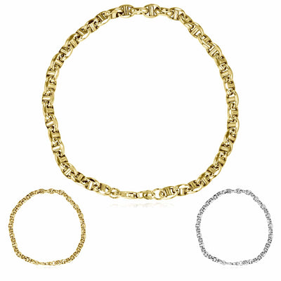 14K Yellow White Gold 5mm Anchor Mariner Bracelet (Hollow) 8.25" - WJD Exclusives