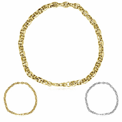 14K Real Gold Yellow White 5mm Anchor Mariner  Bracelet 8.25"