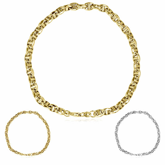 14K Real Gold Yellow White 5mm Anchor Mariner  Bracelet 8.25"