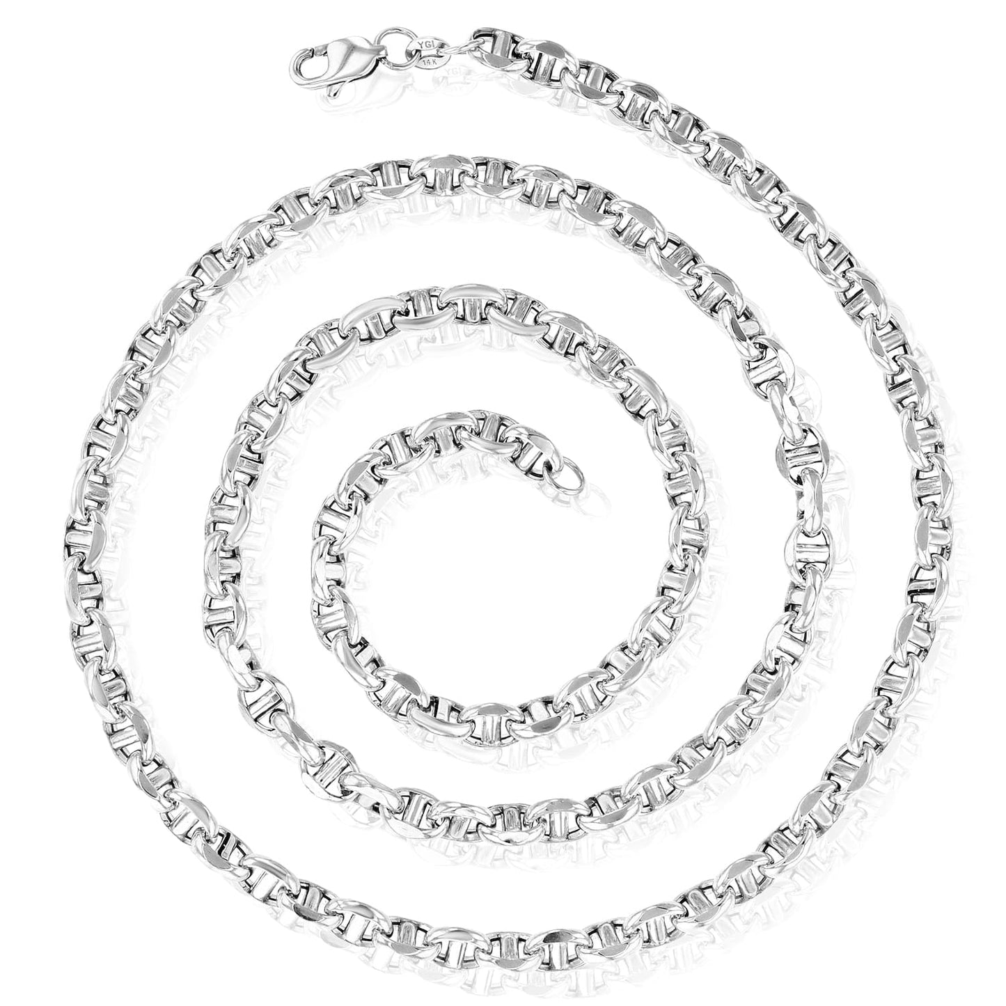 14K Real Gold White 5mm Anchor Mariner Chain Necklace 20" 22" 24"