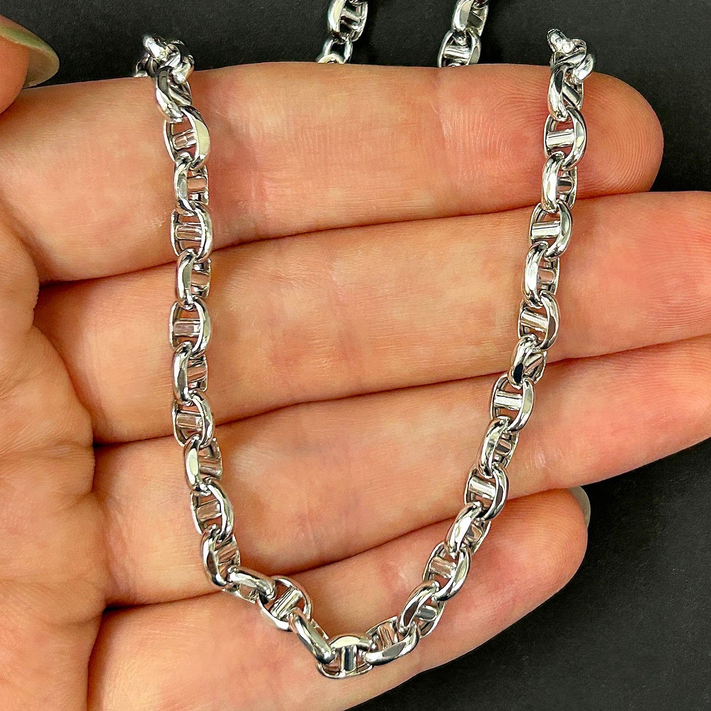 14K Real Gold White 5mm Anchor Mariner Chain Necklace 20" 22" 24"