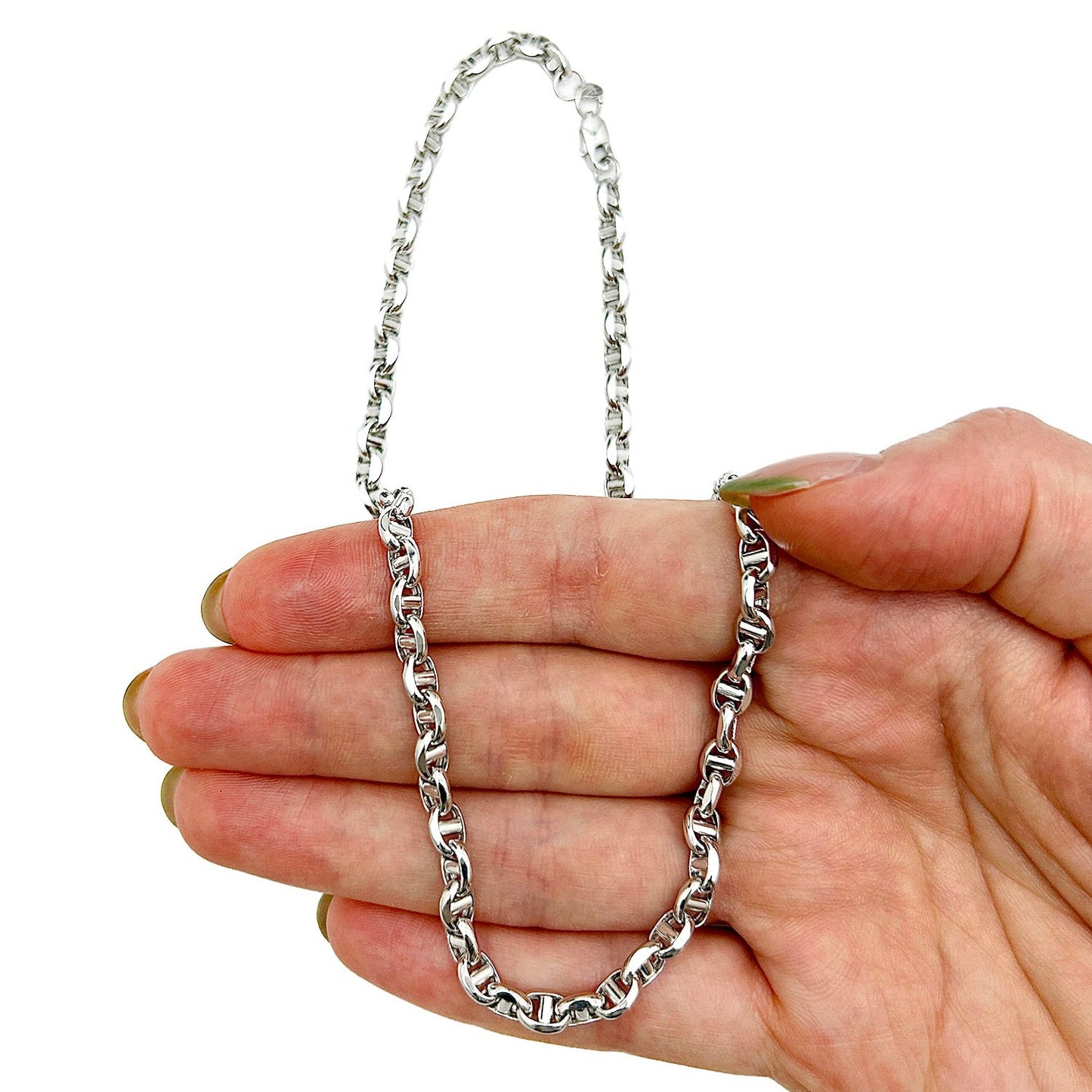 14K Real Gold White 5mm Anchor Mariner Chain Necklace 20" 22" 24"