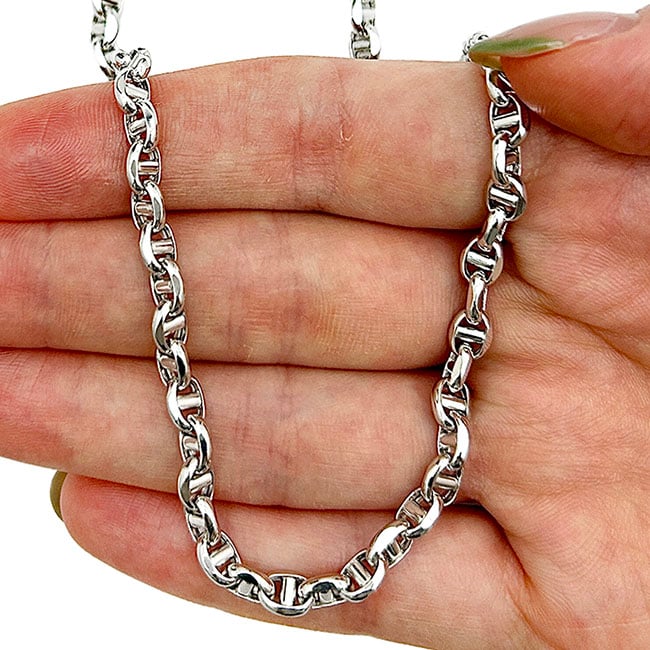 14K Real Gold White 5mm Anchor Mariner Chain Necklace 20" 22" 24"