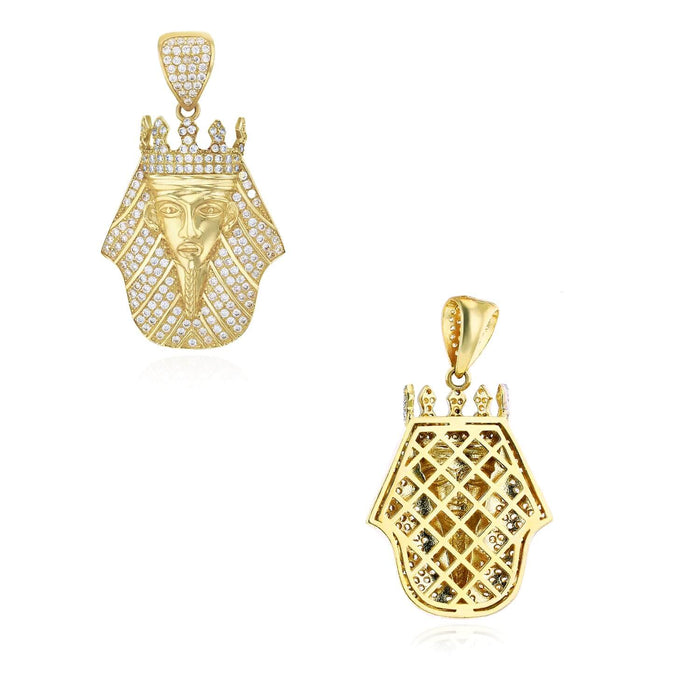 14K Gold CZ Pharaoh Head Pendant 1.5" - WJD Exclusives