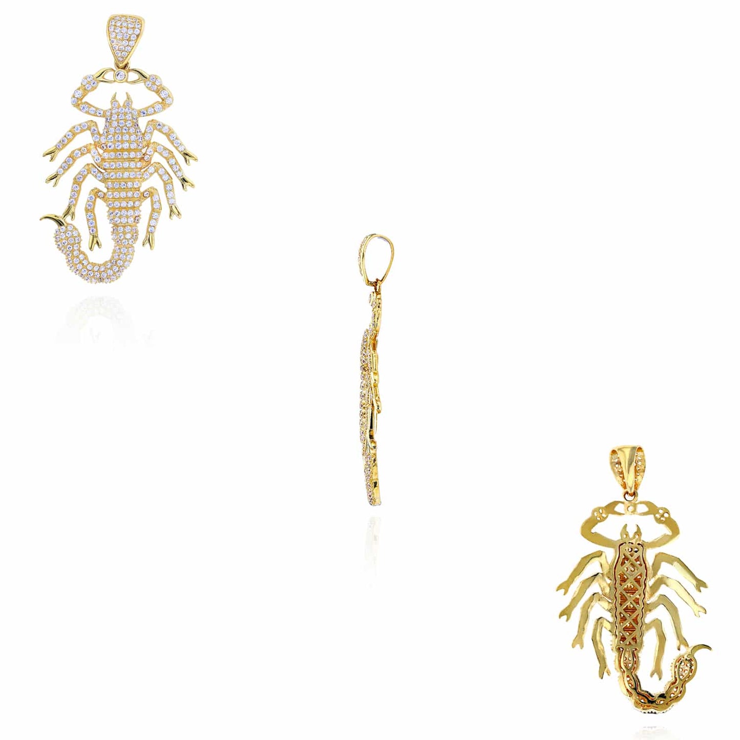14K Real Gold CZ Scorpion Pendant 2.1"