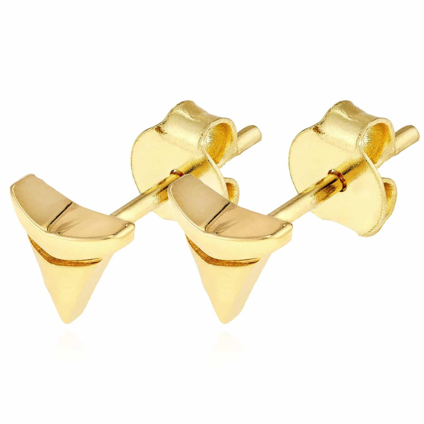 14K Real Gold Shark Tooth Stud Push Back Earrings 6mm