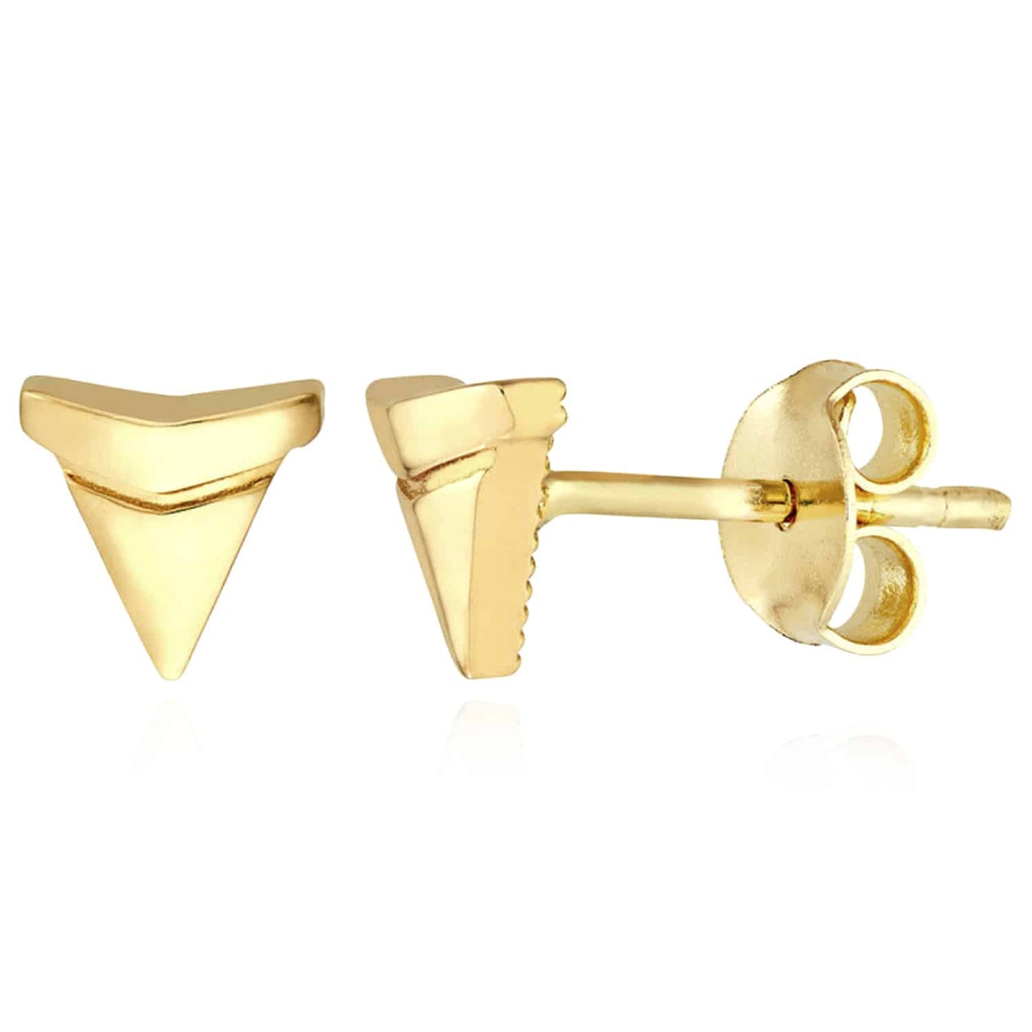 14K Real Gold Shark Tooth Stud Push Back Earrings 6mm