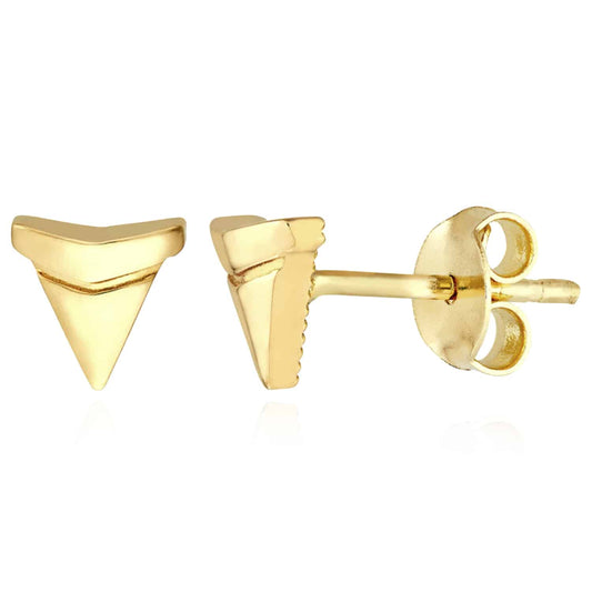 14K Real Gold Shark Tooth Stud Push Back Earrings 6mm