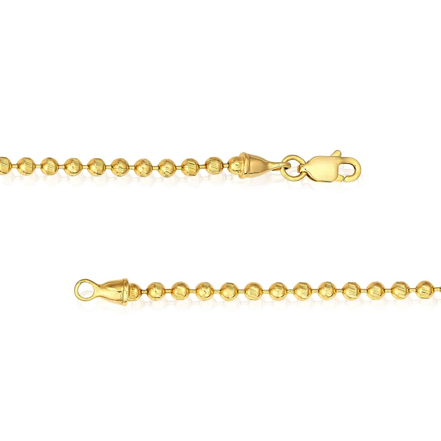 14K Real Gold Yellow 2.3mm Diamond-Cut Ball Beaded Bracelet 7.5"