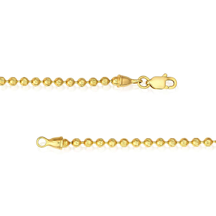 14K Yellow Gold 2.3mm Diamond - Cut Ball Beaded Bracelet (Solid Links) 7.5" - WJD Exclusives