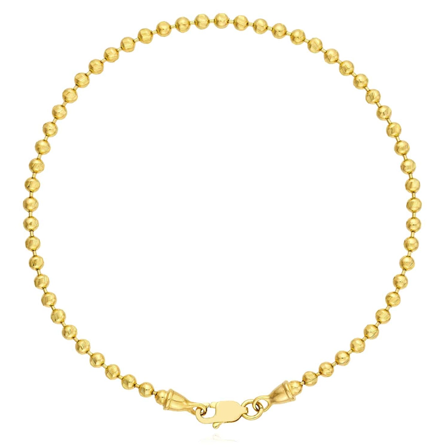 14K Real Gold Yellow 2.3mm Diamond-Cut Ball Beaded Bracelet 7.5"