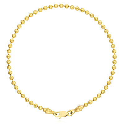 14K Yellow Gold 2.3mm Diamond - Cut Ball Beaded Bracelet (Solid Links) 7.5" - WJD Exclusives