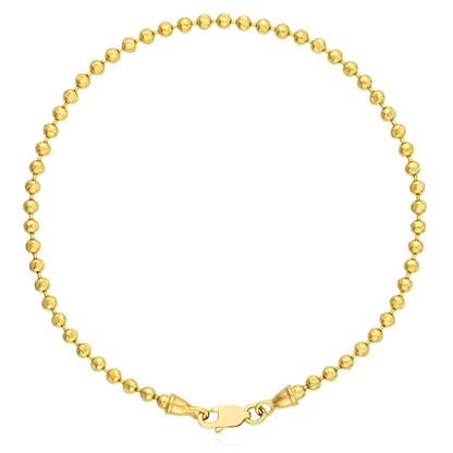 14K Real Gold Yellow 2.3mm Diamond-Cut Ball Beaded Bracelet 7.5"