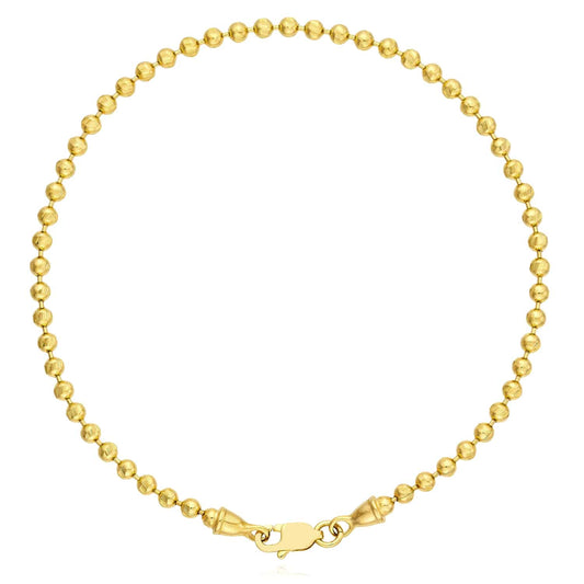 14K Real Gold Yellow 2.3mm Diamond-Cut Ball Beaded Bracelet 7.5"
