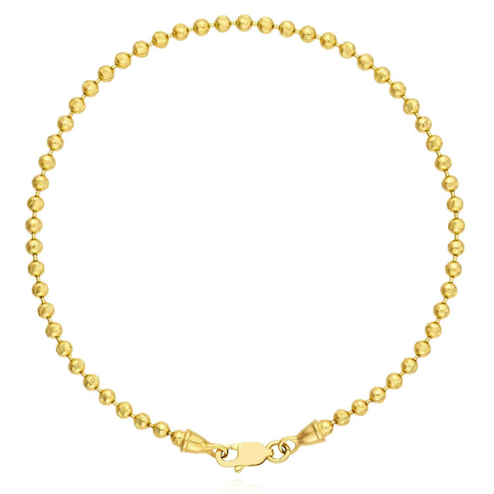 14K Yellow Gold 2.3mm Diamond - Cut Ball Beaded Bracelet (Solid Links) 7.5" - WJD Exclusives