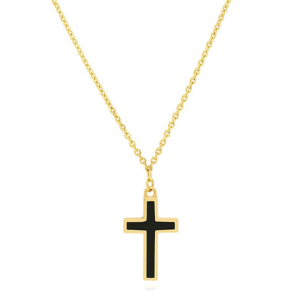 14K Real Gold Cable Turquoise Enamel Cross Pendant Necklace 16"-18" Adjustable