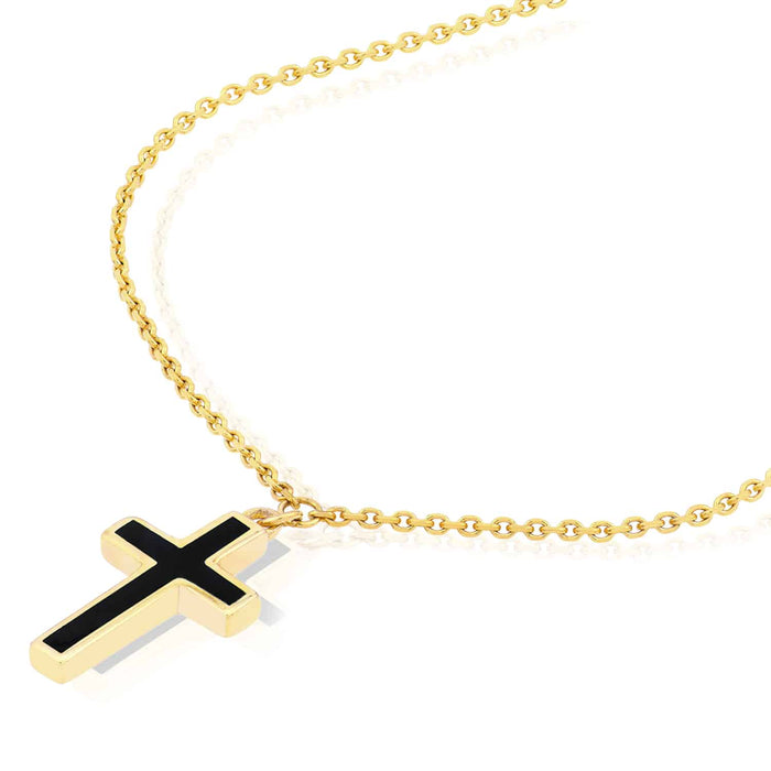 14K Yellow Gold Turquoise Enamel Cross Cable Necklace (Solid Links) 16" - 18" Adjustable - WJD Exclusives