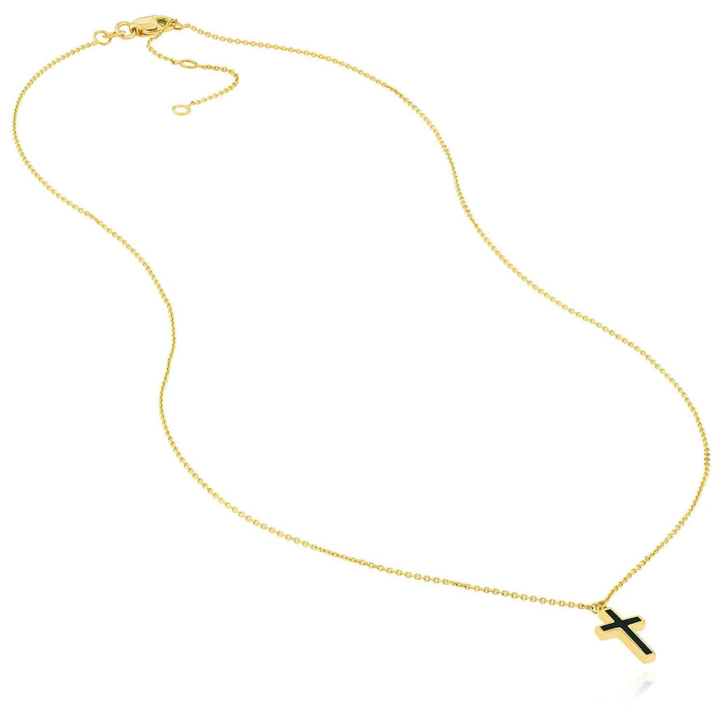 14K Real Gold Cable Turquoise Enamel Cross Pendant Necklace 16"-18" Adjustable