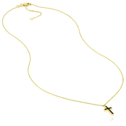 14K Real Gold Cable Turquoise Enamel Cross Pendant Necklace 16"-18" Adjustable