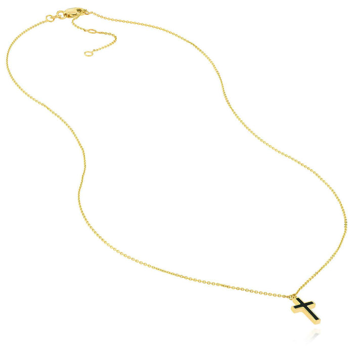 14K Yellow Gold Turquoise Enamel Cross Cable Necklace (Solid Links) 16" - 18" Adjustable - WJD Exclusives