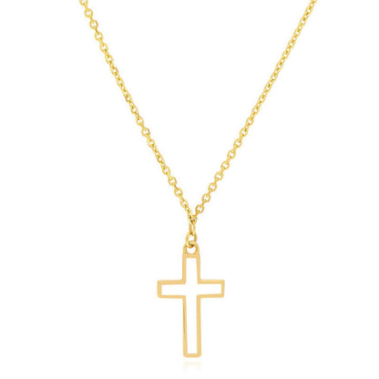 14K Real Gold Cable Turquoise Enamel Cross Pendant Necklace 16"-18" Adjustable