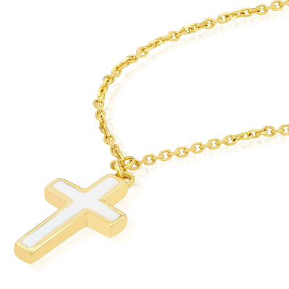 14K Real Gold Cable Turquoise Enamel Cross Pendant Necklace 16"-18" Adjustable