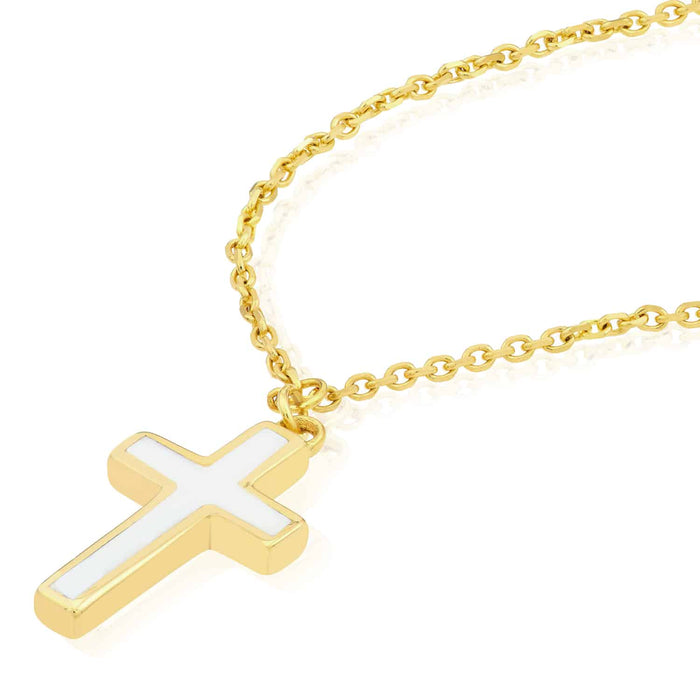 14K Yellow Gold Turquoise Enamel Cross Cable Necklace (Solid Links) 16" - 18" Adjustable - WJD Exclusives
