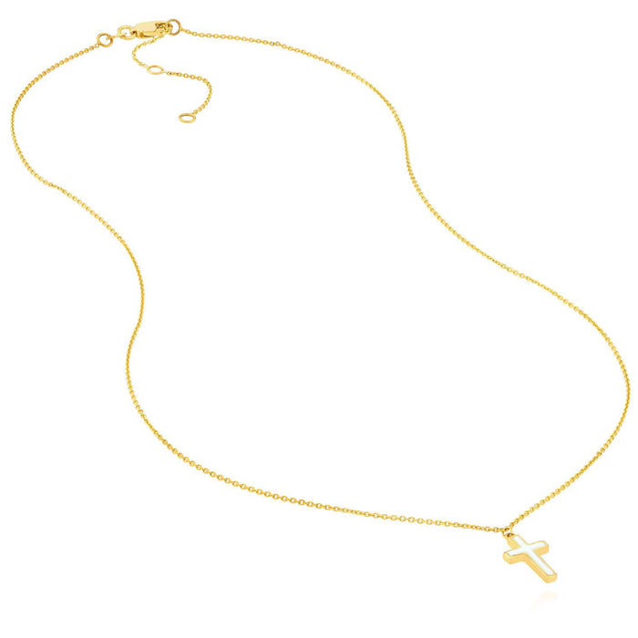 14K Yellow Gold Turquoise Enamel Cross Cable Necklace (Solid Links) 16" - 18" Adjustable - WJD Exclusives