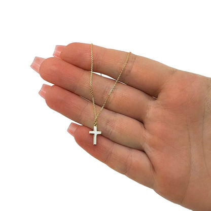 14K Real Gold Cable Turquoise Enamel Cross Pendant Necklace 16"-18" Adjustable