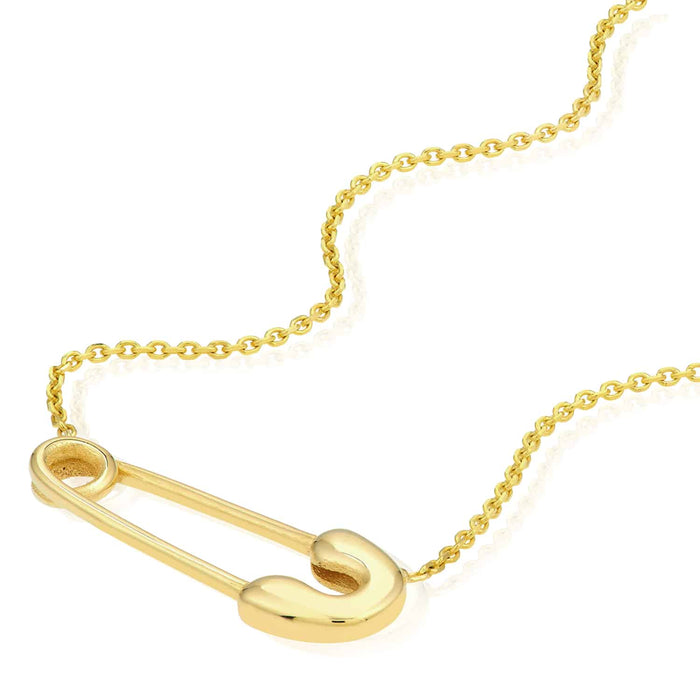 14K Yellow Gold Cable Safety Pin Station Bracelet (Solid Links) 7" - 7.50" Adjustable - WJD Exclusives