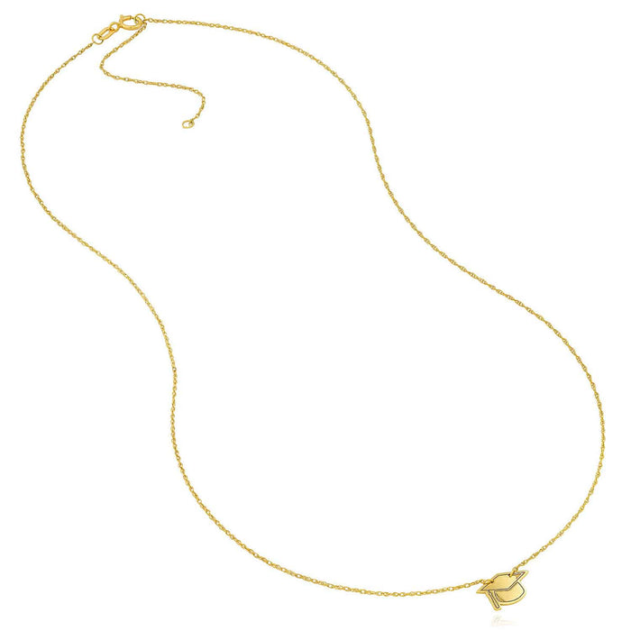 14K Yellow Gold Mortarboard Graduation Cap Cable Necklace (Solid Links) 16" - 18" Adjustable - WJD Exclusives