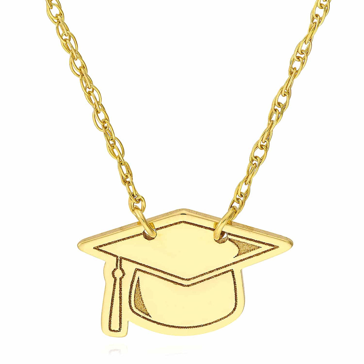 14K Yellow Gold Mortarboard Graduation Cap Cable Necklace (Solid Links) 16" - 18" Adjustable - WJD Exclusives