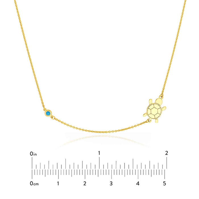 14K Yellow Gold Sideways Turtle Turquoise Bezel Necklace (Solid Links) 16" - 18" Adjustable - WJD Exclusives