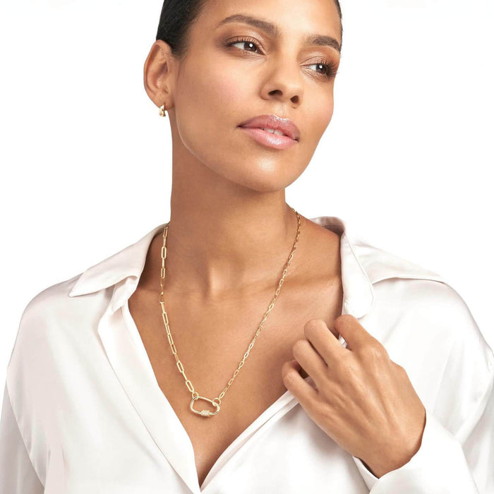 0.27CTW Natural Diamond 14K Gold Asymmetric Screw Carabiner Lock Pendant - WJD Exclusives