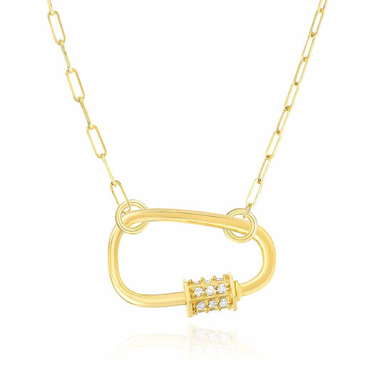 0.27CTW Real Diamond 14K Real Gold Asymmetric Screw Carabiner Lock Pendant