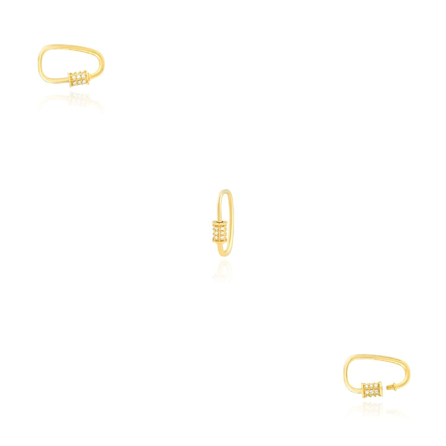 0.27CTW Real Diamond 14K Real Gold Asymmetric Screw Carabiner Lock Pendant