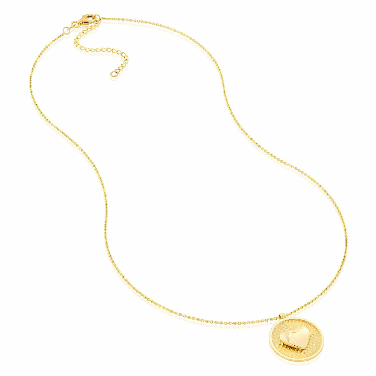 14K Yellow Gold Chevron Heart Round Medallion Necklace (Solid Links) 16" - 18" Adjustable - WJD Exclusives