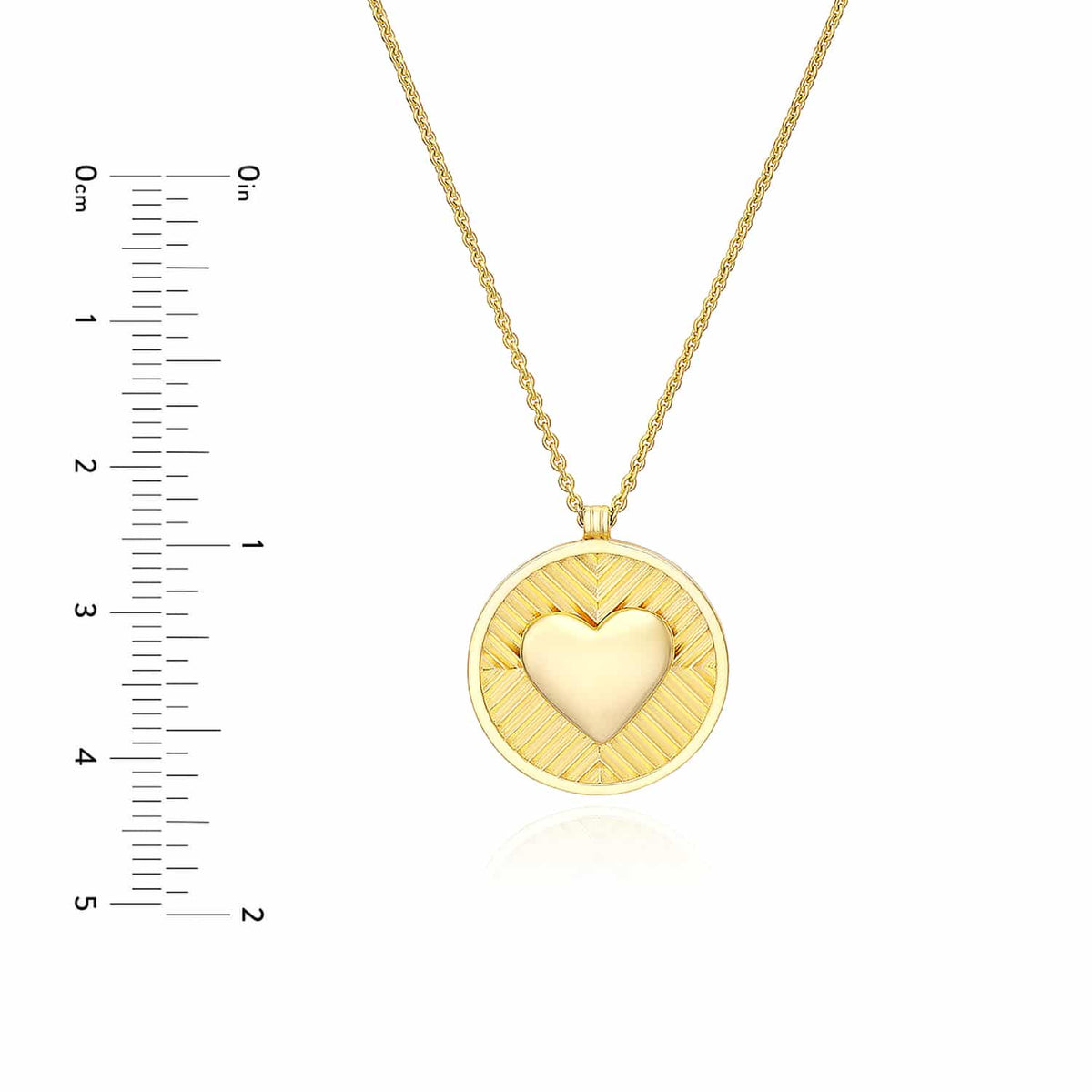 14K Yellow Gold Chevron Heart Round Medallion Necklace (Solid Links) 16" - 18" Adjustable - WJD Exclusives