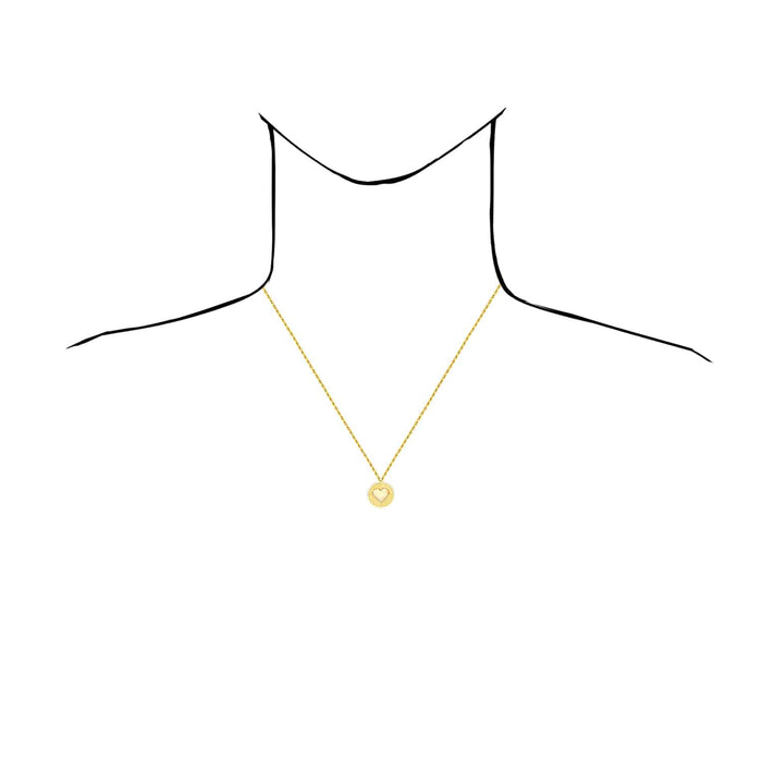 14K Yellow Gold Chevron Heart Round Medallion Necklace (Solid Links) 16" - 18" Adjustable - WJD Exclusives