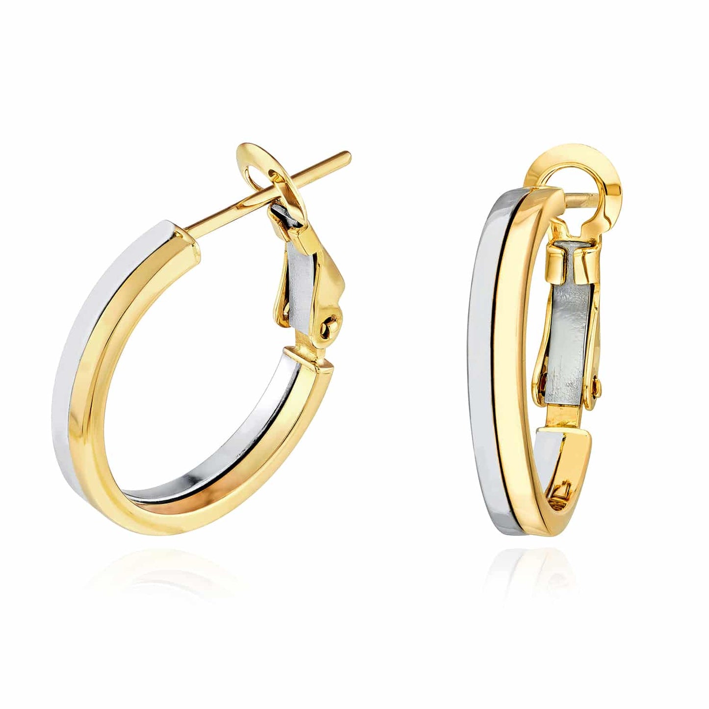 14K Real Gold Two-Tone Yellow White Omega Back Hoop Earrings 18-23mm