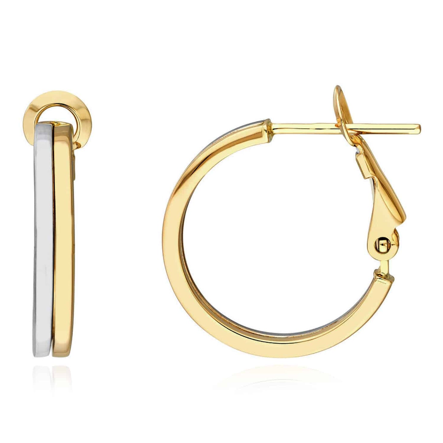 14K Real Gold Two-Tone Yellow White Omega Back Hoop Earrings 18-23mm