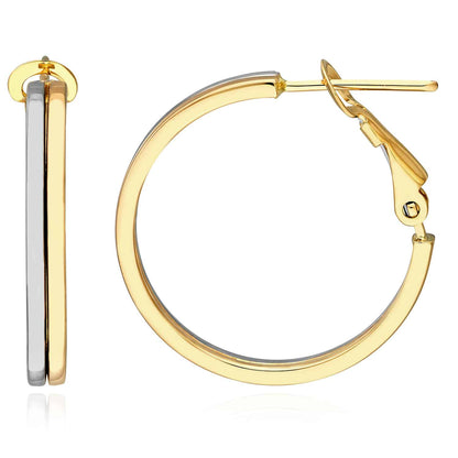 14K Real Gold Two-Tone Yellow White Omega Back Hoop Earrings 18-23mm