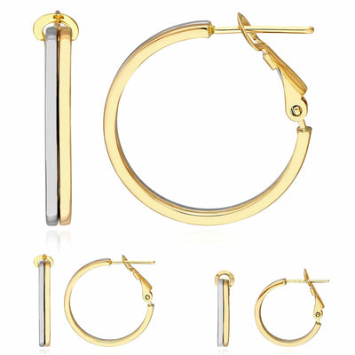14K Gold Two - Tone Yellow White Omega Back Hoop Earrings 18 - 23mm - WJD Exclusives