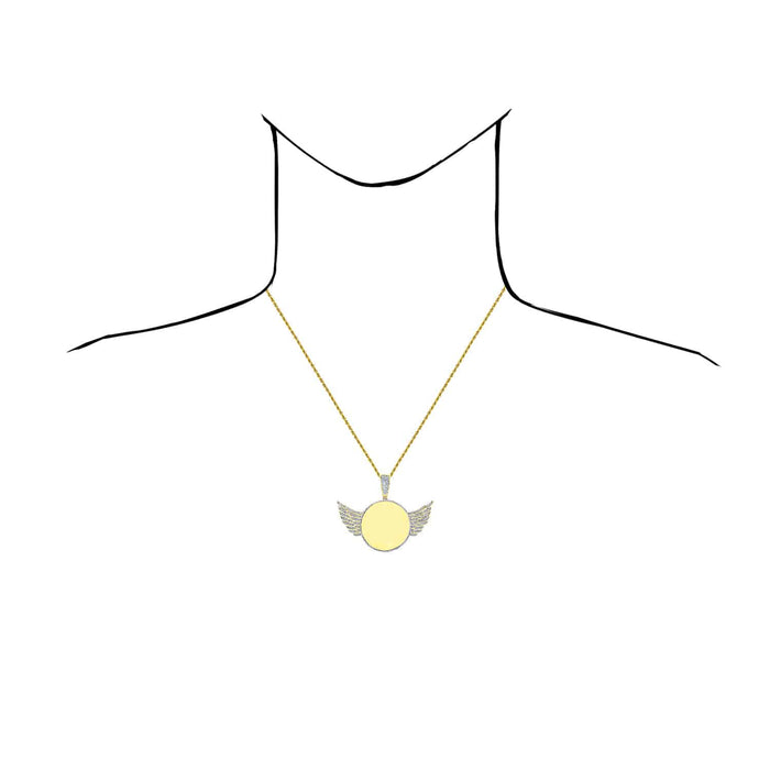 0.75CTW Natural Diamond 10K Yellow Gold Round Memory Picture Pendant Wings 2" - WJD Exclusives