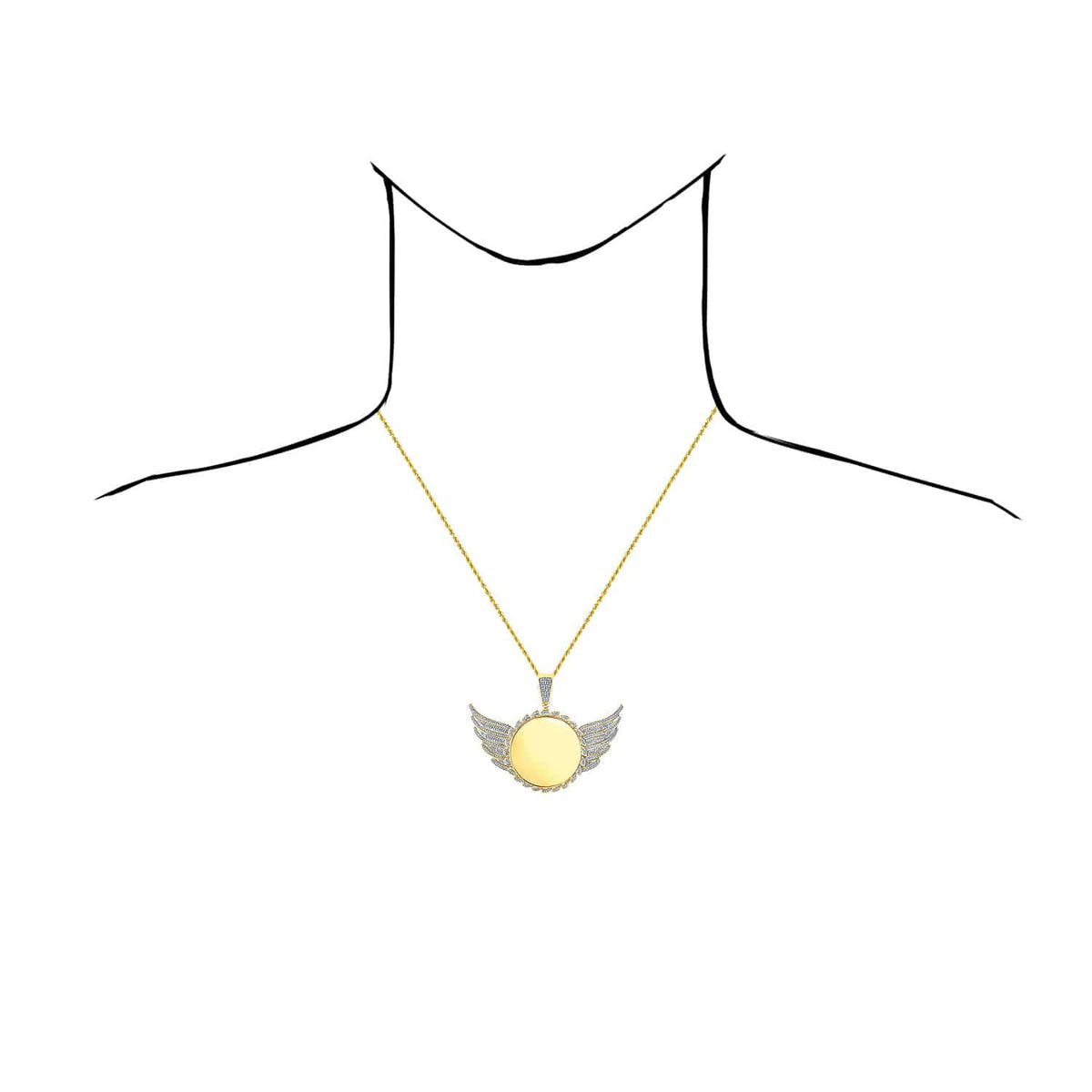 Customizable 1CTW Natural Diamond 10K Yellow Gold Round Wing Memory Pendant 2.2" - WJD Exclusives
