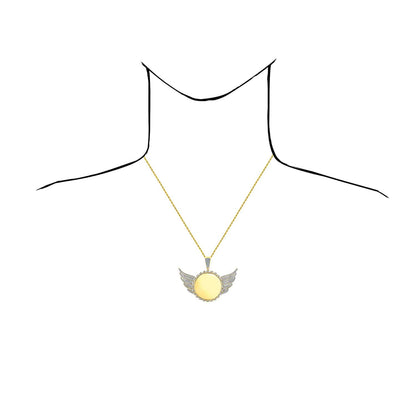 Customizable 1CTW Real Diamond 10K Yellow Gold Round Wing Memory Pendant 2.2"
