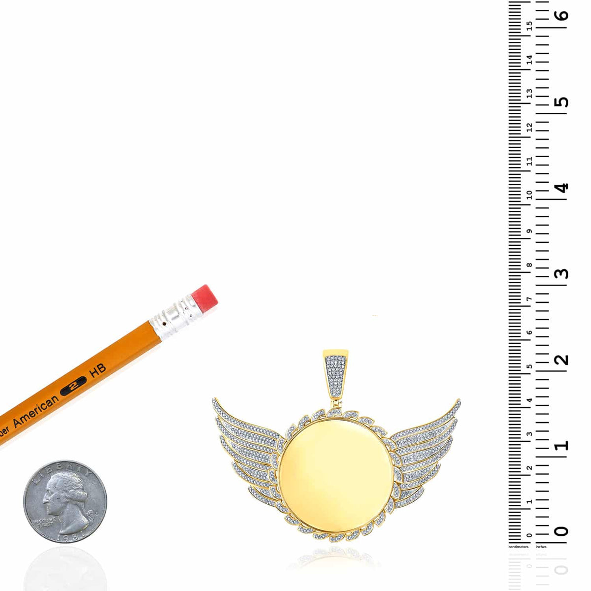 Customizable 1CTW Natural Diamond 10K Yellow Gold Round Wing Memory Pendant 2.2" - WJD Exclusives